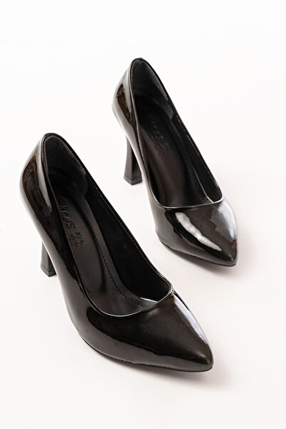 Rainon Store Siyah Rugan Günlük 9 cm Topuklu Klasik Topuklu Ayakkabı