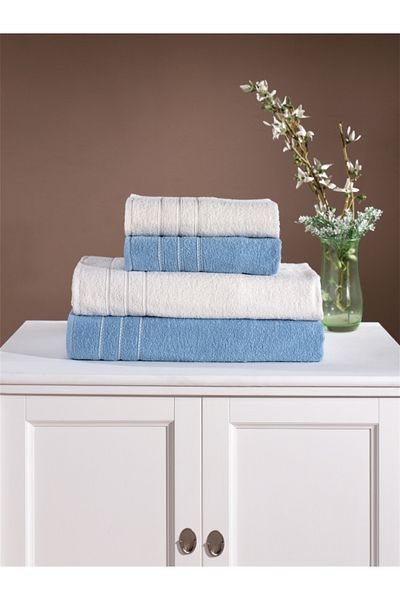 Elvira Home Collection Eh Βαμβακερό σετ πετσετών μπάνιου 4 τεμαχίων Σετ μπάνιου Σετ καθημερινής προίκας Πετσέτες μπάνιου