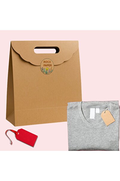 roco paper El Geçme Kraft Çanta, Hediye, Alışveriş, Butik, Parti ve Paketleme Çantası, 24x25 Cm, 25 Adet