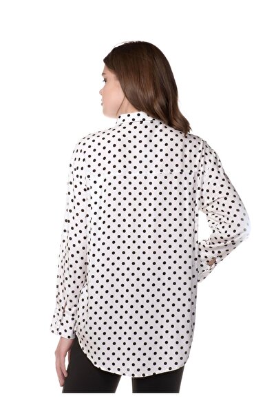 Appleline Women's Ecru Color Polka Dot Viscose Shirt