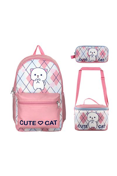 Famebag Ümit Çanta Licensed Love Cute Cat Backpack - Nutrition and Pen Bag Set