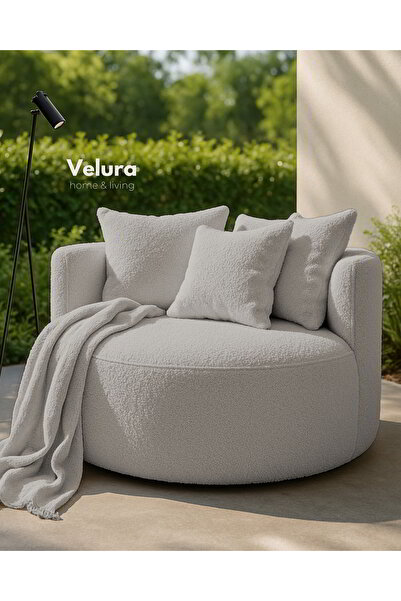 Velura Home & Living Miz Berjer & Puf & Armut & Tekli Koltuk & Dinlenme Koltuğu - Gri