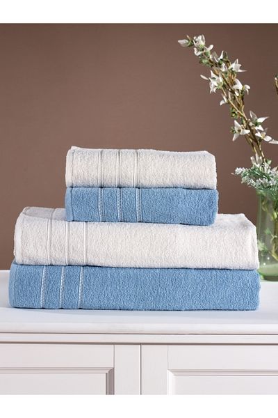 Elvira Home Collection Eh Βαμβακερό σετ πετσετών μπάνιου 4 τεμαχίων Σετ μπάνιου Σετ καθημερινής προίκας Πετσέτες μπάνιου