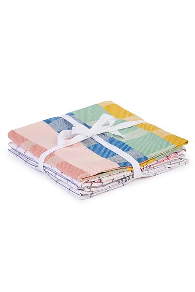 H Hotel Supplier Set of 4 Kitchen Towels 50x70 cm, 250 GSM (Assorted Patterns)
