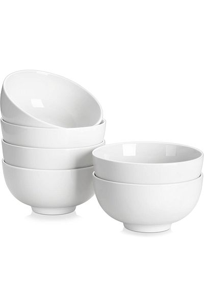 Malacasa Porcelain bowl set, 6 pieces, 15 cm, 770 ml, salad bowl, soup, cereal, durable and stackable, white