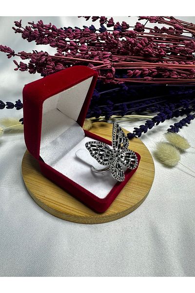 Mutenaura Stainless Steel Black Stone Butterfly Ring Adjustable