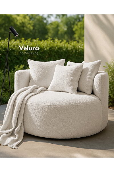 Velura Home & Living Miz Berjer & Puf & Armut & Tekli Koltuk & Dinlenme Koltuğu - Beyaz