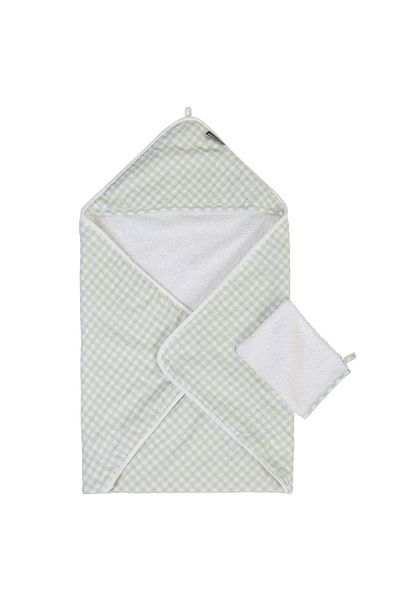 CHILDHOME Prosop cu gluga si manusa de baie 80x80 cm Jerse/Muselina Verde