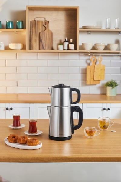 Karaca Teabig XL 2 σε 1 Ατσάλινο μηχάνημα τσαγιού και βραστήρας νερού Inox