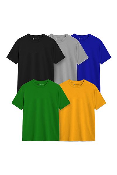 Yoo Street Pack of 5 Solid Colors Men’s Plain T-Shirt 100% Cotton Round Neck Short Sleeve Breathable GSM-190