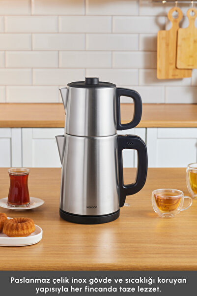 Karaca Teabig XL 2 σε 1 Ατσάλινο μηχάνημα τσαγιού και βραστήρας νερού Inox