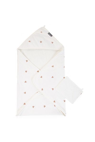 CHILDHOME Prosop cu gluga si manusa de baie Jerse/Frotir 80x80 cm, Inimioare