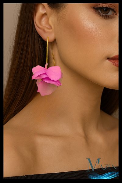 MAZEN Colorful Flower Model Long Earrings |   Pink |   Summer Elegant Design |   Women's Jewelry Accessory