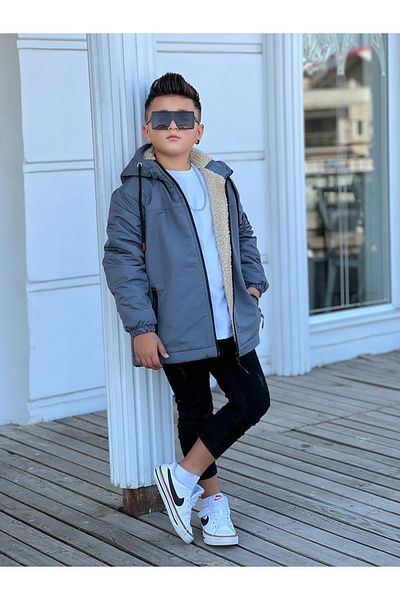 Pina Kids Boy's Hooded Fur Coat Km3050