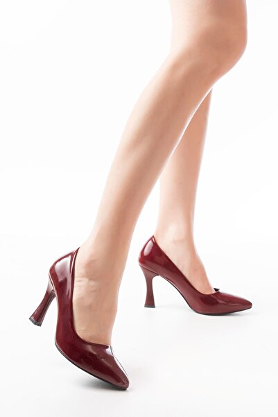 Rainon Store Burgundy Patent Leather Daily 9cm Heeled Classic Heeled Shoes