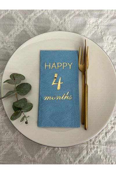 kidspartim Gold Gilded Blue Happy 4 Years Months Waiter Folded Napkin 16 Pieces