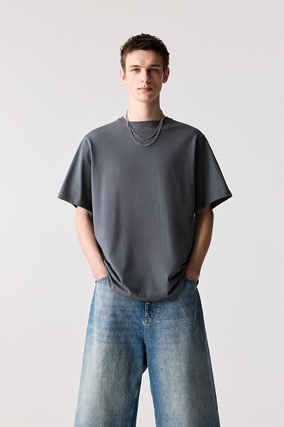 Pull & Bear تي شيرت قطني أساسي بأكمام قصيرة