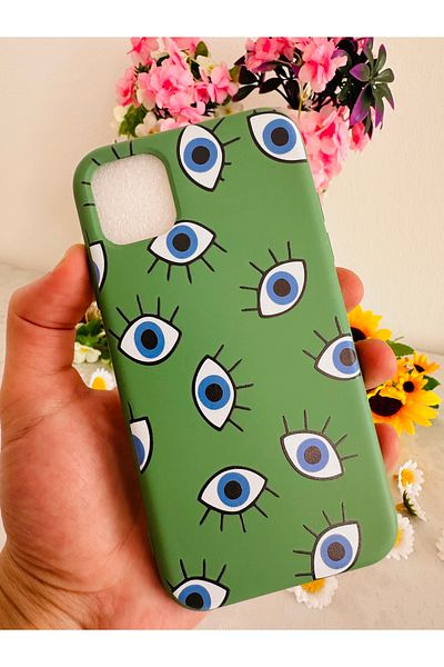 HyperAge iPhone 11 Case Evil Eye Design Printed Velvet Inside Launch Silicone Cover