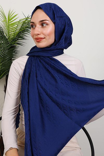 GİYZAMİLA Alvina Oval Pattern Shawl Navy Blue