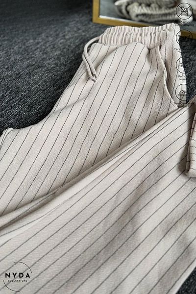 Nyda Collections Men's Crepe Fabric Striped Seasonal Pocket Elastic Waist Lace-Up Trousers