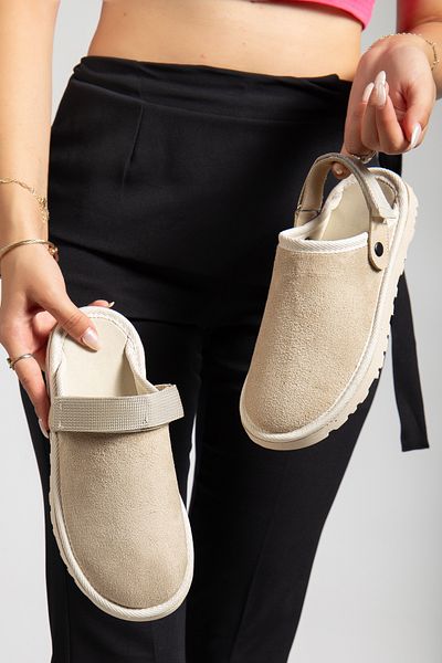 meyra'nın ayakkabıları Women's Leather Suede Velcro Adjustable Slippers - Sandals