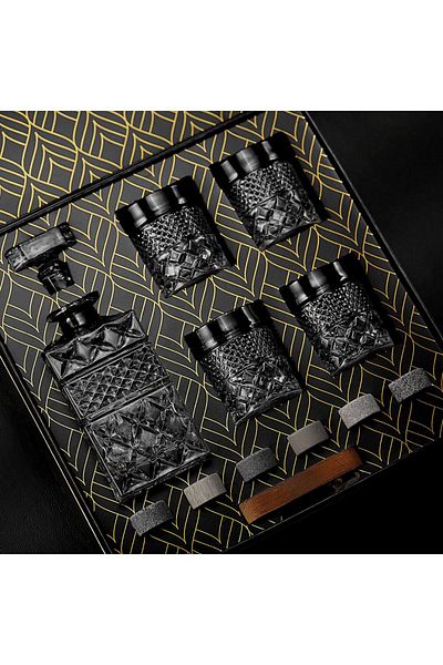 OEM Set cadou Whisky cu Sticlă, 4 Pahare și Cuburi de Granit