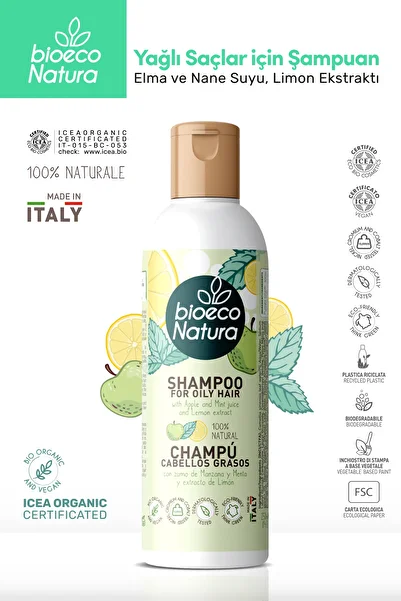 BioEco Natura Shampoo for Oily Hair Apple and Mint Juice with Lemon Extract