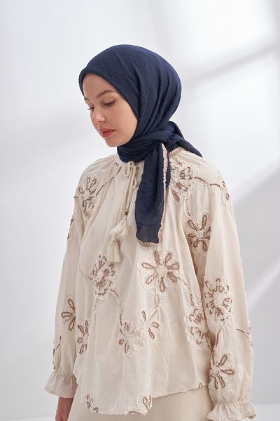 ARMANDA Muslin Tie Scarf - Dark Blue