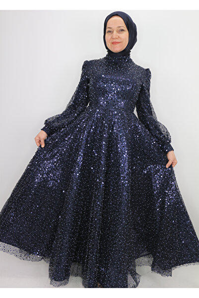 suenna 128 BONCUK VE PUL DETAYLI BALON KOL HAKİM YAKA TASARIM ABİYE QYS ABİYE...