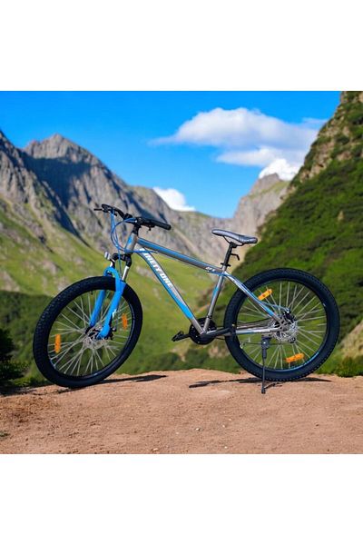 PROCART Bicicletă MTB, roți de 27,5 inch, 21 de viteze, schimbător Shimano, frâne pe disc, suspensie față, gri/albastru