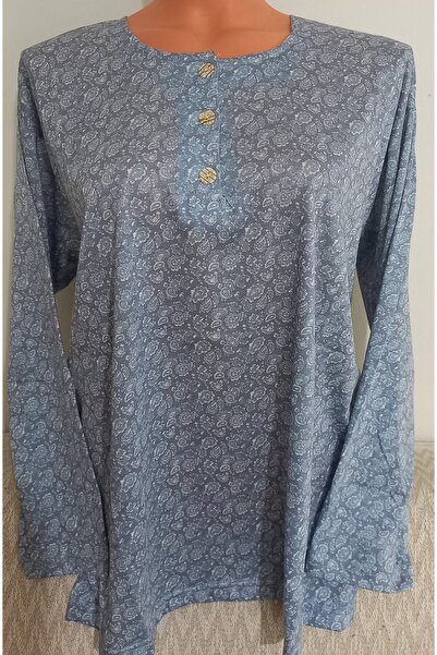 Anne Er Clothing Paper Print Blouse Long Sleeve 3 Buttons Patterned