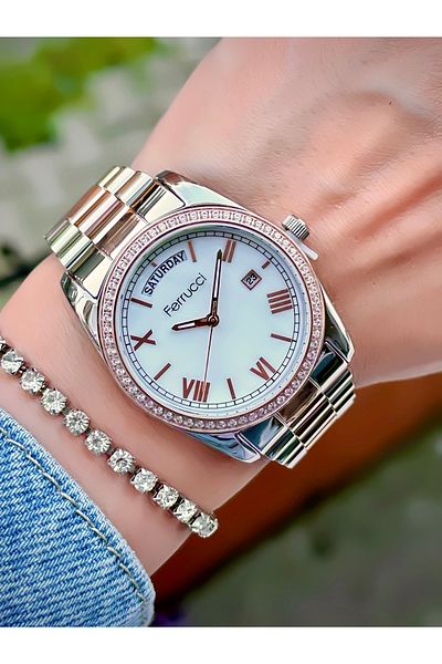 Ferrucci Women's Wristwatch Steel Cord 3 Atm Water Resistant Bracelet Gift Calendar Watch