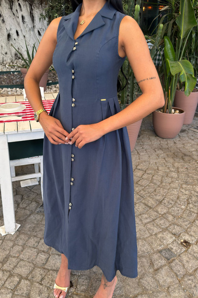MissVina Yakalı Uzun Biritli Elbise 50325