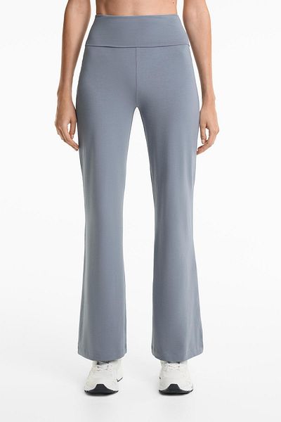 Oysho Foldover waist cotton blend flare trousers