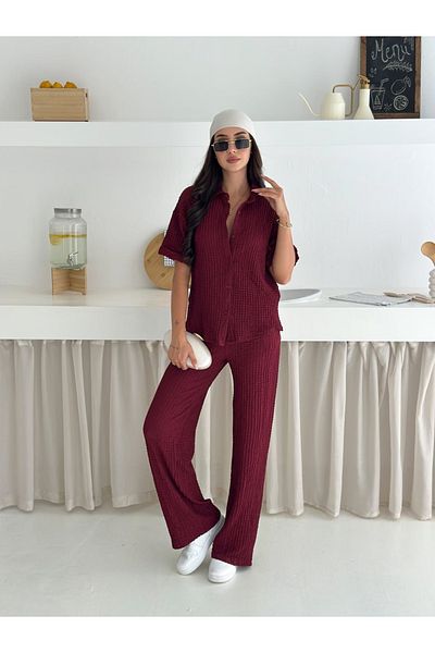 Ozy Fashion Burgundy Seersucker Fabric Summer Double Suit