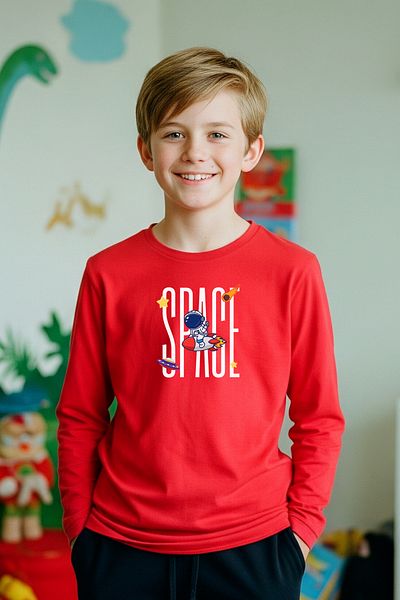 FYK KİDS Zero Collar Space Printed Boy's Sweatshirt