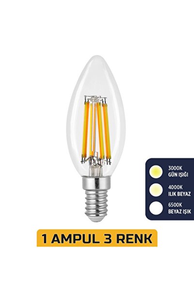 Heka ERD-260 C35 ŞEFFAF DÜZ 6W 3 RENK E14 LED AMPUL