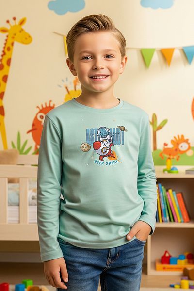 FYK KİDS Zero Collar Astronaut Printed Boy's Sweatshirt