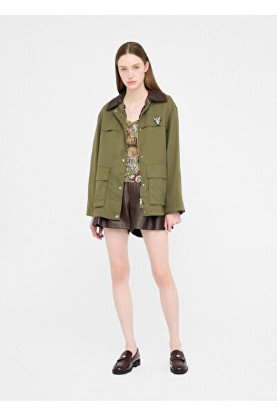 Liu Jo Kadın Rahat Kalıp Çentikli Yaka Cep Detaylı Uzun Kollu Haki Mont MF5082T108A-90512