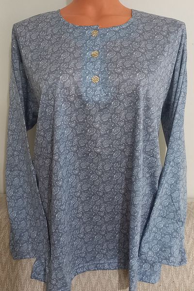 Anne Er Clothing Paper Print Blouse Long Sleeve 3 Buttons Patterned