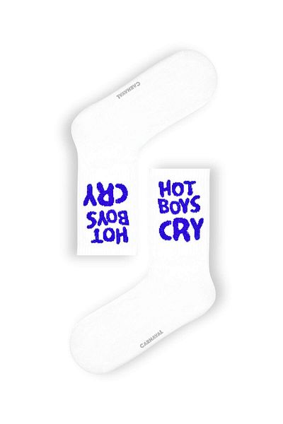 CARNAVAL SOCKS Șosete sport albe cu scris Hot Boys Cry