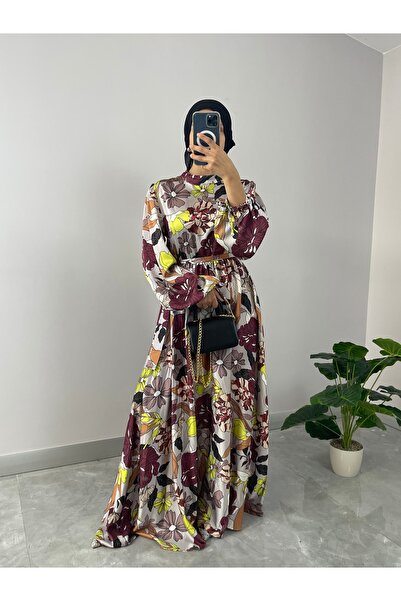 NİSUM MODA Σατέν Φόρεμα Hijab με Floral σχέδιο