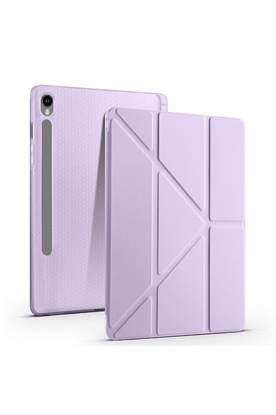 HTstore حافظة Galaxy Compatible Tab S9 Zore Tri قابلة للطي مع حامل وحجرة للقلم - أرجواني