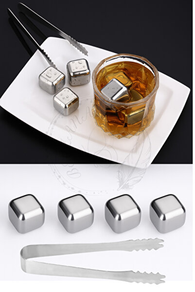 BEYZANA 4'lü Çelik Buz Küpü ve Maşa Seti