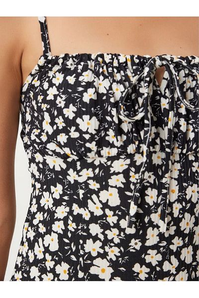 Heners Floral Patterned Slit Summer Knitted Dress Oranj