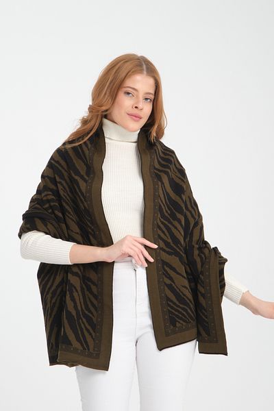 T Crazy T-Crazy Knitwear Zebra Pattern Double-Layer and Double-Faced Knitwear Knitted Shoulder Shawl