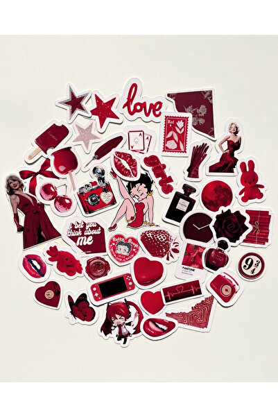 Studio D arte DIY KIT 43 adet Kırmızı Sticker Set Bullet Journal Ajanda Planner Laptop Telefon Tablet Etiket Çıkartma