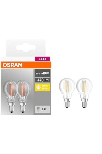 Osram Set 2 becuri LED P40, E14, 4W (40W), 470 lm, lumină caldă
