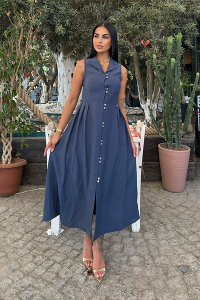 MissVina Yakalı Uzun Biritli Elbise 50325