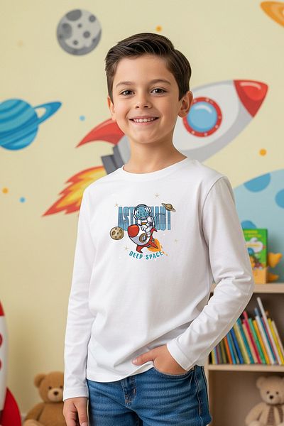 FYK KİDS Zero Collar Astronaut Printed Boy's Sweatshirt